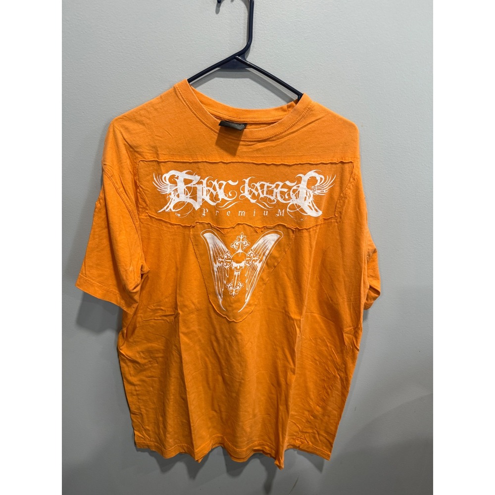 Blac Label Premium Orange Graphic T-Shirt Y2K Gothic Cross Studded Mens 2X